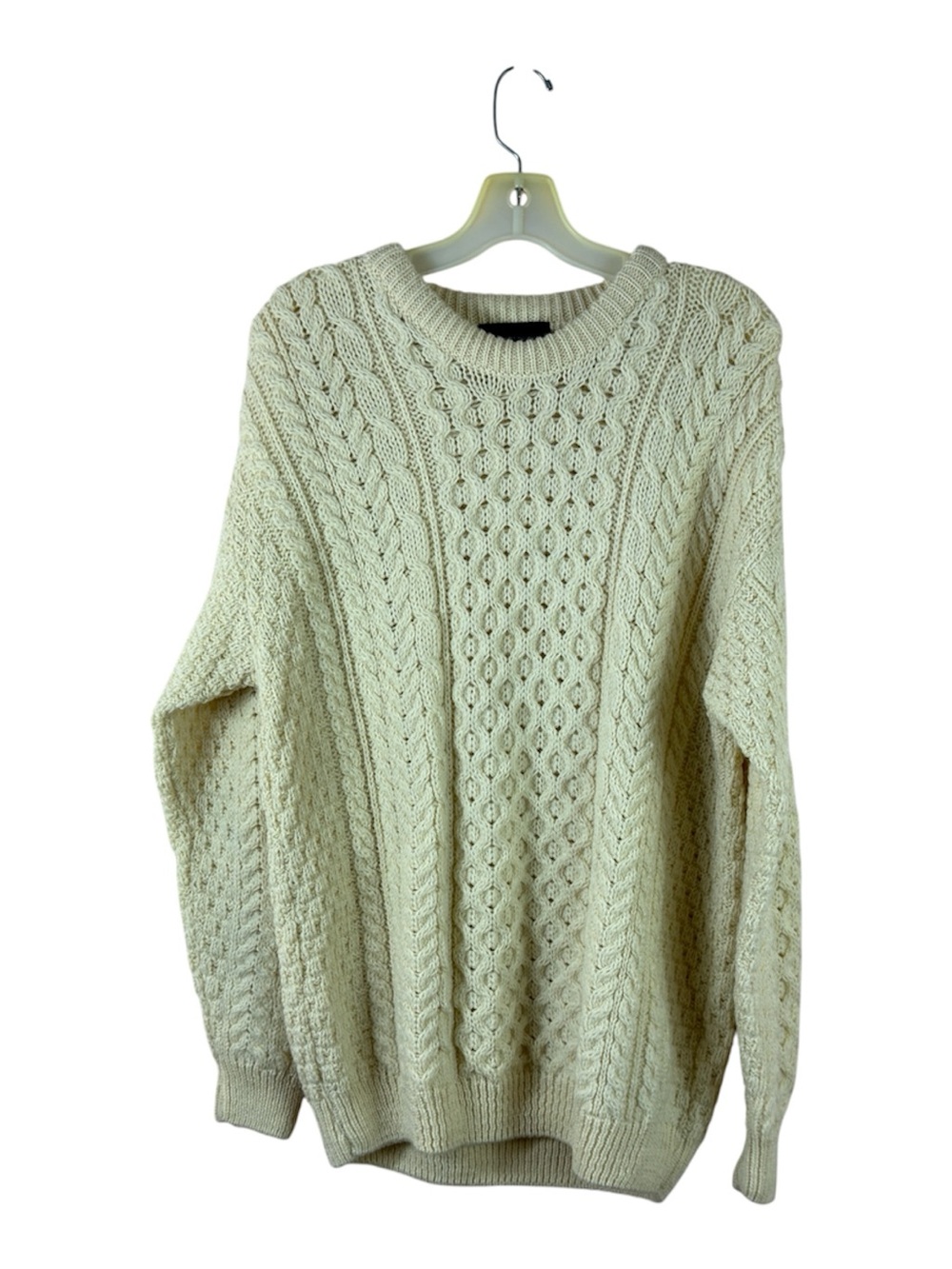 Rue Saint Paul mens size L ivory/ cream Irish wool fisherman cableknit sweater